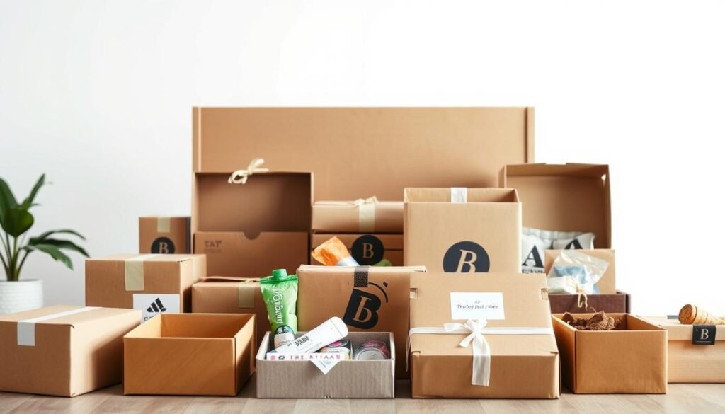 A well-lit, high-quality photograph of an assortment of subscription boxes in a minimalist, modern setting. The boxes are arranged in the foreground, showcasing a variety of shapes, sizes, and materials, such as cardboard, wood, and metal. The middle ground features a clean, white backdrop, creating a focus on the boxes. The background is softly blurred, hinting at a simple, uncluttered environment. The lighting is warm and natural, highlighting the textures and details of the boxes. The overall composition is balanced and visually appealing, conveying the versatility and appeal of subscription box services. A well-lit, high-quality photograph of an assortment of subscription boxes in a minimalist, modern setting. The boxes are arranged in the foreground, showcasing a variety of shapes, sizes, and materials, such as cardboard, wood, and metal. The middle ground features a clean, white backdrop, creating a focus on the boxes. The background is softly blurred, hinting at a simple, uncluttered environment. The lighting is warm and natural, highlighting the textures and details of the boxes. The overall composition is balanced and visually appealing, conveying the versatility and appeal of subscription box services.