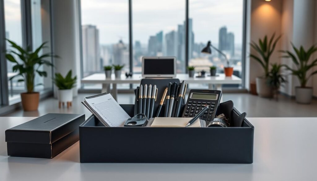 An expertly curated and thoughtfully designed "strategic subscription box" set against the backdrop of a modern, minimalist office space. The box itself is positioned prominently in the foreground, its sleek, matte black exterior reflecting the warm glow of soft, directional lighting. Inside, a precise arrangement of high-quality business tools and accessories - pens, notebooks, a professional-grade calculator, and other carefully selected items - convey a sense of productivity and success. The middle ground features a clean, uncluttered desk with a laptop, plants, and other accents, while the background reveals floor-to-ceiling windows overlooking the vibrant cityscape of Jakarta. The overall mood is one of sophistication, efficiency, and the promise of growth within the Indonesian subscription box market. An expertly curated and thoughtfully designed "strategic subscription box" set against the backdrop of a modern, minimalist office space. The box itself is positioned prominently in the foreground, its sleek, matte black exterior reflecting the warm glow of soft, directional lighting. Inside, a precise arrangement of high-quality business tools and accessories - pens, notebooks, a professional-grade calculator, and other carefully selected items - convey a sense of productivity and success. The middle ground features a clean, uncluttered desk with a laptop, plants, and other accents, while the background reveals floor-to-ceiling windows overlooking the vibrant cityscape of Jakarta. The overall mood is one of sophistication, efficiency, and the promise of growth within the Indonesian subscription box market.